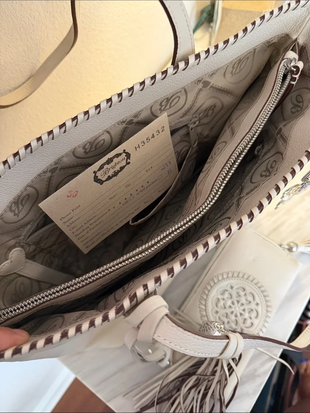 Brighton White Tote with Matching Wallet and added Butterfly Charm